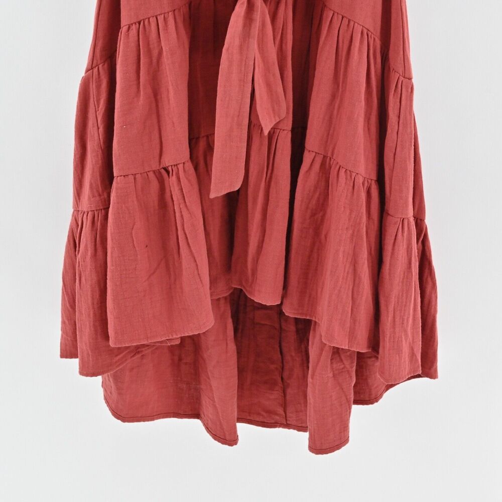 DREW Dress Sz XS Burnt Orange Cotton Tier Ruffle Amber Belt Button ANTHROPOLOGIE - Picture 4 of 13